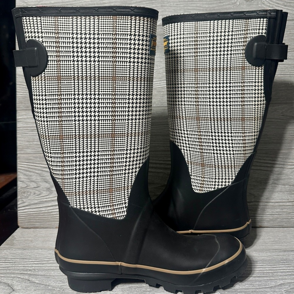 Pendleton Womens Houndstooth Rubber Rain Boots Black White Tall Size 9 Carnegie - Picture 4 of 9